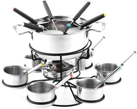 Zestivra 21 st roterande ostfondue-set - kastrull i rostfritt stål med 6