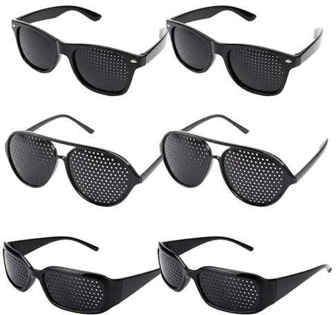 Rasterbrille, Lochbrille für Augentraining Original, 6 Stück Brillenset mit breiten, schmalen und dünnen Rahmen, Pinhole Glasses zur Entspannung der Augen, verschiedene Größen für individuellen Komfor