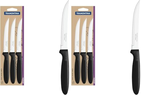 Tramontina Set de 3 Cuchillos para Carne, Color Negro, Acero Inoxidable Ipanema (Paquete de 2)