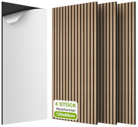 AKK-STAVE Akustikpaneele selbstklebend, 2,88m² 4er-Set (120x60cm) – 3D Wandpaneele Holzoptik, schallabsorbierende Wandverkleidung für Wohnzimmer, Büro (16# Oiled Eiche)