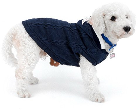 SELMAI Small Dog Sweaters Coat Hooded Fleece Lined Knitted Classic Warm Soft Christmas Puppy Cat Doggie Kitten Dog Teacup Yorkie Chihuahua Outfits Clothes Apparel Blue XXL