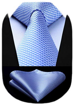 HISDERN Cravate Homme Bleu clair Mariage Élégant Cravates et Pochette Plaid Classique Ensemble de Cravate Mouchoir d'affaires Fête