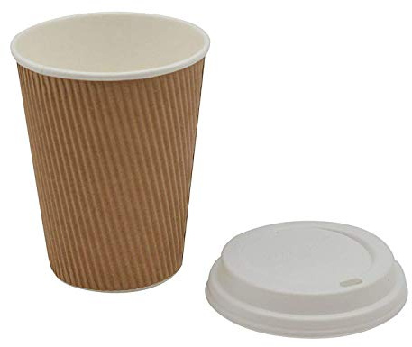 We Can Source It Ltd 100 x 8oz Ripple Brown Kraft Paper Cups - 3-PLY Disposable Insulated Coffee Cups with Secure White SIP Through Lids - Leak-Proof Durable Paper Cup for Tea, Coffee & Hot Beverages