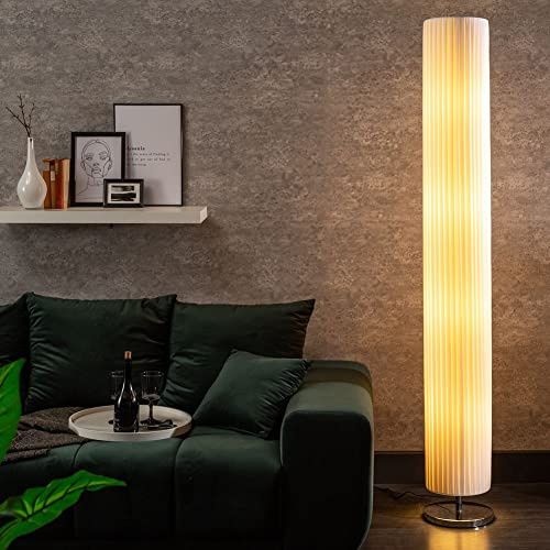 cagü XXL Design Retro Lounge Stehlampe LOOP Weiß Rund aus feinem Plissee 195cm