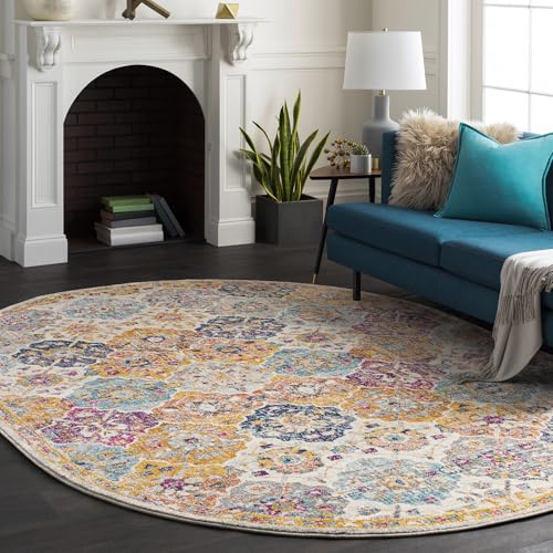 Livabliss Sicily Vintage Teppich groß - Teppich Wohnzimmer 200x275 cm, Esszimmer, Schlafzimmer, Orientalischer Teppiche Boho Style - Carpet Living Room, Bunter Muster, Senfgelb, Orange, Weinrot, Blau