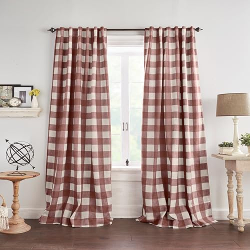 Elrene Home Fashions Farmhouse Living Grainger Buffalo-Check Verdunkelungsvorhang für Wohnzimmer und Schlafzimmer, Vorhang mit Stangentaschen, 132,1 x 241,3 cm, Rot, 1 Vorhang