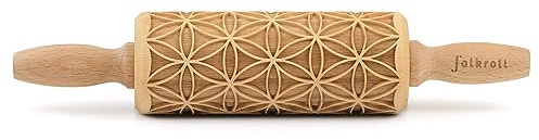 Folkroll Teigrolle Blume des Lebens, junior, 23 cm, Nudelholz, Prägerolle, Muster, Motiv, Rolle, Buchenholz, 331613