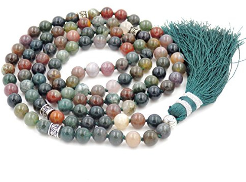 Fukugems Mala tibetain 108 Perles Collier pour Femmes Homme Mala Pierre Bracelet Bouddhiste Méditation Collier, Indian Agate Yoga Mala