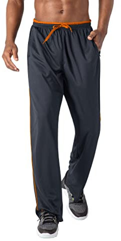 KEFITEVD Herren Freizeithose Leicht Dünn Locker Yogahose Sweat Hose mit Seitlich Streifen Turnhose mit Zip-Taschen Casual Quick Dry Sportswear Dunkelgrau-Orange L