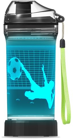YuanDian Soccer Gifts, Light Up Kids Water Bottle with 3D Soccer Illusion Lamp- 14 OZ Tritan BPA Free - Cool Drinking Cups Gift for School Kids Boy Child Sport Lovers