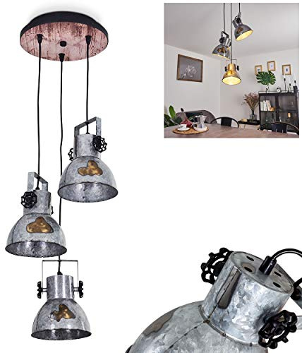HOFSTEIN Hängeleuchte Hora, verstellbare Hängelampe aus Stahl in Schwarz/Silber/Holzoptik, Pendelleuchte im Industrial/Retro/Vintage-Design, Höhe max. 147 cm, 3 x E27, Esszimmer, Küche, Wohnzimmer