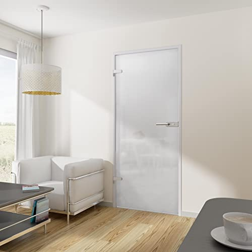 inova Tür mit Beschlag Edelstahloptik Glastür Zimmertür Glas Innentür Wohnungstür Drehtür 834x1972 satiniert DIN Links DB80 verschließbarer Beschlag