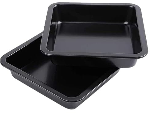 2 Pezzi Tortiera Quadrata In Acciaio Inox Da 22cm, Teglia Forno Quadrata, Placca Da Forno Acciaio Satinato, Rivestimento Antiaderente Facile Da Pulire, In Acciaio Al Carbonio, per Torte, Lasagne, Nero
