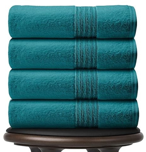 GC GAVENO CAVAILIA Pack of 4 Jumbo Bath Sheets 450 GSM | Highly Absorbent Quick Dry 100% Cotton Towel Sets | (80x170 Cm) Bath Sheets Towels Extra Large, Teal