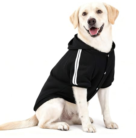 Namsan Hundepullover Warm Hundebekleidung Winterkleidung für Große Hunde Knopfdesign Hund Hoodie Hundepulli Schwarz—2XL