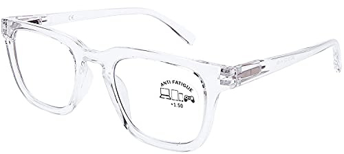 DOOViC Blaulichtfilter Lesebrille Transparent/Eckig Rahmen Computerbrille mit Sehstärke für Damen/Herren 1,0