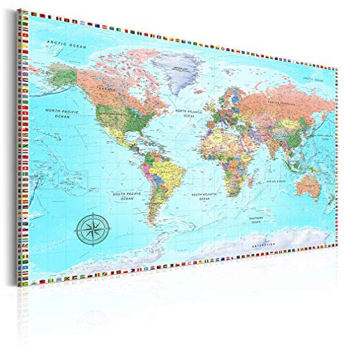 decomonkey Akustikbild Weltkarte 90x60 cm 1 Teilig Leinwand Modern Bilder Wandbilder XXL Schallschlucker Schallschutz Akustikdämmung Wandbild Deko Leise bunt Welt Karte Landkarte Kontinente