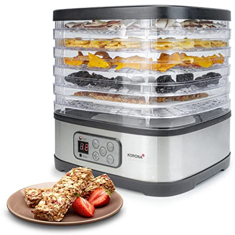 Korona 57011 Deshidratador con forma de barra de cereales, 5 niveles, seca frutas, carne, pescado, hierbas, temporizador de 8 a 72 horas, molde de silicona para barras de cereales, sin BPA, pantalla