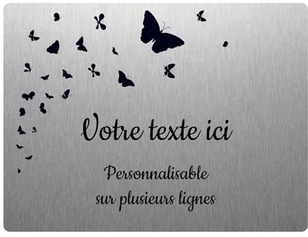 Mygoodprice Plaque gravée funéraire Motif Papillons autocollante 20x15 cm personnalisée 1 à 3 Lignes Alu Brossé