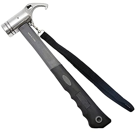 Zeltheringe und Campinghammer mit Zeltpfahlentferner, 30,5 cm Stahl-Zelthammer – Gummierter Griff Zelthammer mit Haltegurt für Camping Zubehör in Rocky Place Dessert Schneefeld und Grasslan