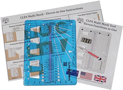 CLPA Multi-Markierungs-Werkzeug – kann ein Quadrat, Winkelmesser, Mittellinienreißer, Kreisschreiber, großer Kreis-Mittelfinder, Schwalbenschwanz-Marker sein. und ein Bohrergrößenmesser.