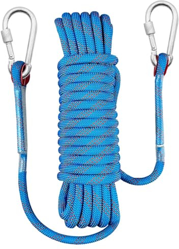 Corde Escalade, Corde Escalade 10m, Longe Escalade, Corde Nylon, 10mm Corde d'escalade, avec 2 Mousquetons Convient pour l'escalade Descente en Rappel Sport Sauvetage