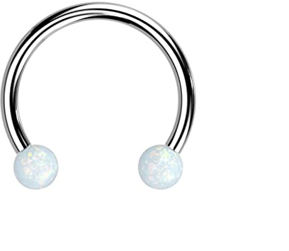 Paula & Fritz® Push-In Set Hufeisen Opal Titan-IUM Grade 23 Gewindelos 1,2-mm Stärke Kombinierbar Press-Fit Circular Barbell Septum-Piercing Aufsatz