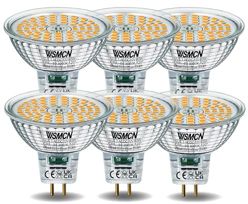 WSMCN GU5.3 MR16 LED Warmweiß 12V Lampe, 6.5W Ersetzt 55W Halogen Leuchtmittel, 3000K 650Lm Reflektorlampe, AC/DC 12Volt Flimmerfrei Strahler, 120°Abstrahlwinkel Spot, Nicht Dimmbar Birnen, 6 Stücke