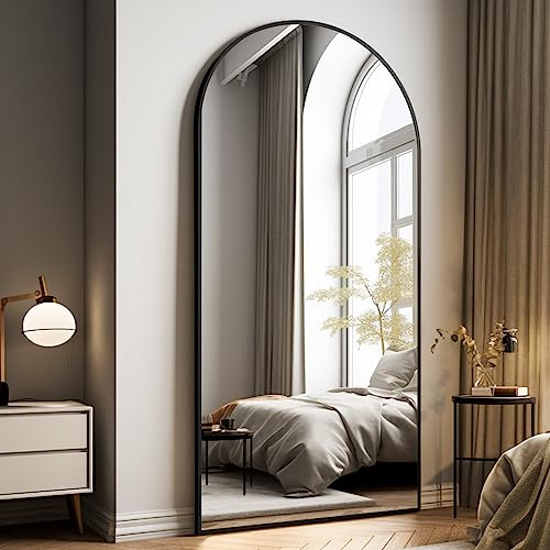 Easly Oversized Full-Body Mirror, 76 x 34 Arched Full-Length Mirror, Black Metal Frame, Floor Mirror for Bedroom, Living/Dressing Room, Gym - Stand/Wall Mounted/Leaning