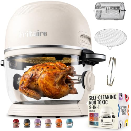 Fritaire Friggitrice ad aria bianca, non tossica per 3-5 persone con visibilità a 360°, facile autopulente, senza teflon e senza BPA, vortice per cucinare uniformemente, arrostire, arrostire, cuocere