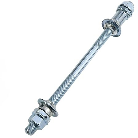 Meuey Lyot Fahrrad-Achse, 190 mm, für Fahrrad, mehrere Geschwindigkeiten, Hinterachse, 3/8 Zoll, Silber, 26 TPI Nabe, Kontermutter, Unterlegscheibensatz – 1 Stück | Stahl-Fahrradnabenwelle; Kegelkontermutter mit Unterlegscheibe-Set; für Multi-Speed-Mountain- und Trainingsreparatur