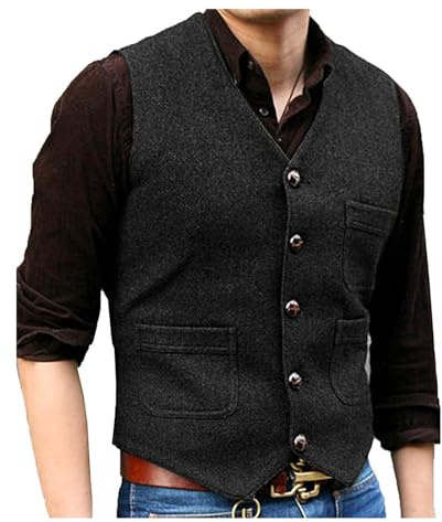 Solovedress Mens Vintage Classic Wolle Anzugweste Formale Regular Fit Weste Anzug Weste für Hochzeit Groomsmen(Black,M)