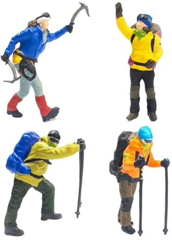 1:64 Klettern Menschen Figuren - Miniatur-Bergsteiger Modell - Realistische Handgemalte Entdecker für DIY-Projekte, Diorama Layout Dekoration (4pcs-1:64)