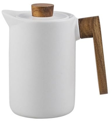 Soulnioi Keramik-Teekanne, mit Deckel aus Akazienholz, Porzellan-Kaffeekanne, Tassen, Keramik-Teekanne mit Holzgriff, für Zuhause und Büro, 1100 ml, Weiß