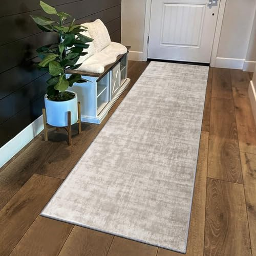 Siunwdiy Light Brown Rubber Backed Very Long Hallway Hall Runner Narrow Rugs,Carpet Runners for Hallways Non-Slip Long Hallway Runner Kitchen Rug Washable Door Mat for Entryway,Beige,40x140cm