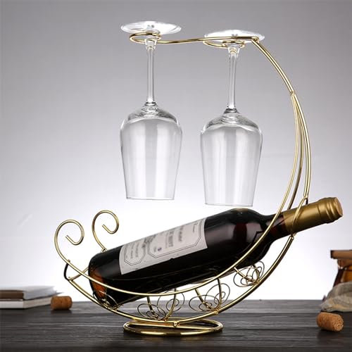 ZYZSY Wine Glass Rack, Metal Freestanding Wine Holder, Pirate Ship Shape, Vertical Wine Glass Display Rack, Holds 1 Bottle Of Wine And 2 Glasses, For Countertop, Kitchen