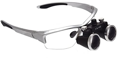 Stirnband-Lupen, Dental Lupenbrille Mit Licht 2.5-Fach 3.5-Fach, Freisprech-Kopfhalterungslupe, Visier-Headset-Lupenwerkzeuge Für Naharbeiten/Lesen/Schmuck/Handwerk/Reparatur(Size:2.5X,Color:Silber)