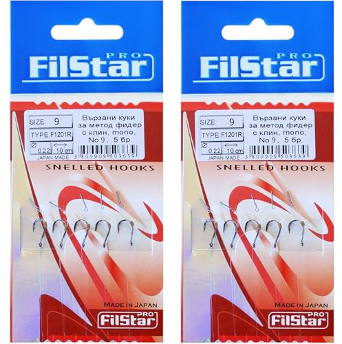 PRO FILSTAR Angelhaken Set für Method Feeder 10 STK N9 Vorfach Monoschnur | 10cm, Dia 0,22mm - Angeln Karpfen Zubehör - Hook with a Needle - Boilies Haken Set - Sport Set - Fishing Rig