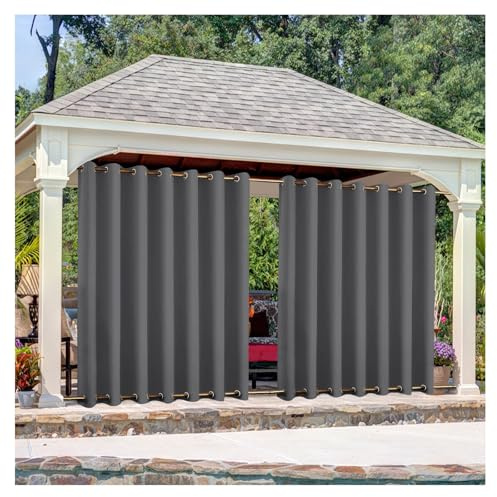Mewkew Rideau Extérieur Imperméable avec œillets Haut et Bas L262×H200cm Coupe Vent Protection UV Isolation Thermique Rideau pour Facade Avant de Pergola Cabana Porche Jardin Patio