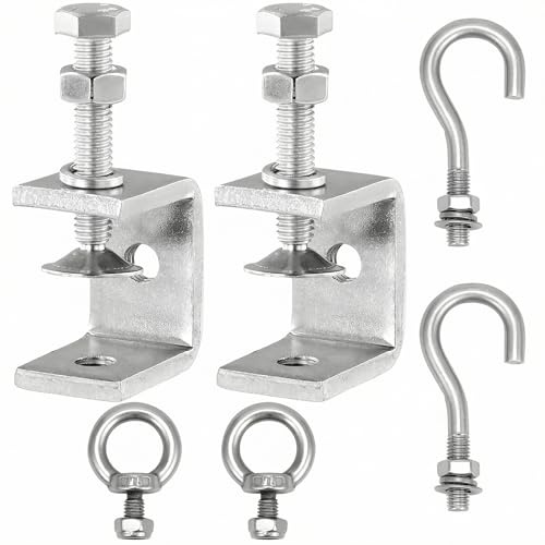 QWORK® Serre joints c, acier inoxydable 304, pince c robuste, plage de serrage réglable 0-25 mm, avec crochets et boulons àœil en acier inoxydable, pour le travail du bois de bricolage