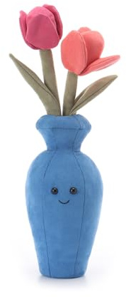 Apricot Lamb Vase en forme de tulipe pour enfants - Peluche douce et mignonne pour bébé fille et garçon - Vase bleu rose 38 cm