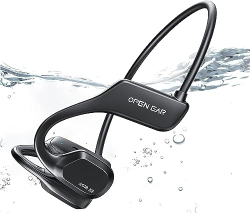 BNARQP Bone Conduction Open Ear IP68 Waterproof Headphones with 16GB Memory - Wireless for Running, Cycling, Swimming