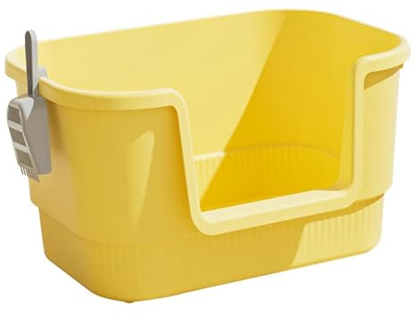 MEISO Toilette per Gatti, Lettiera Aperta con Vassoio e Paletta, Lati Alti, Sabbiera per Tutti i Tipi (Giallo)
