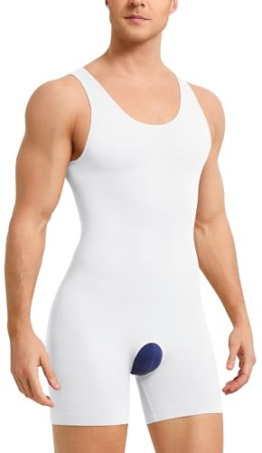 SOLCYSX Mens Sleeveless Full Body Shaper Underwear Slimming Compression Bodysuit Shapewear Tummy Control Fajas Para Hombres (White, XL-2XL)