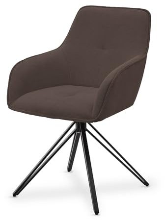 Juskys® Drehstuhl Clyde mit Armlehne & Stoff Bezug - Esszimmerstuhl modern - Polsterstuhl Esszimmer - 120 kg belastbar - Stuhl Cord Braun