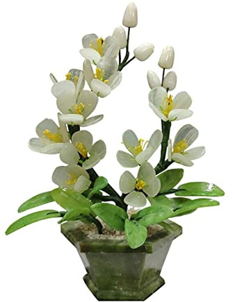YOUQUEEN Artifical Tree Artificial Feng Shui Bonsai Artificially Carved Jade Stone Artificial Magnolia Flower Living Room Porch Countertop Creative Decoration Artificial Tree Indoor
