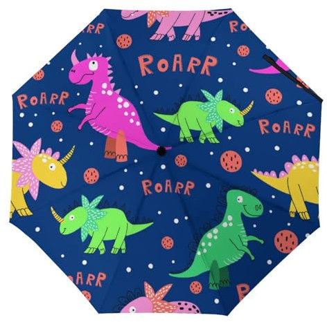YBQLNP Automatischer Regenschirm Bunte Dinosaurier Taschenschirm Winddicht Sturmfest Für Herren Damen Teenager