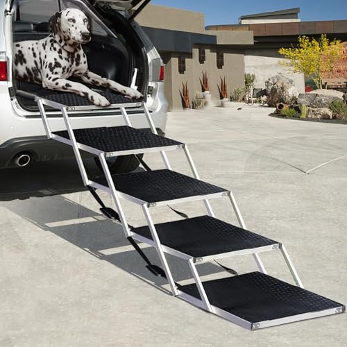 Hunderampe Auto Klappbar,Hundetreppe für Große Hunde Bis Zu 80kg, Leichtgewicht Aluminium Hundeleiter Mit rutschfeste Oberfläche, Faltbar Hundetreppe für Auto, Lastwagen Und SUV