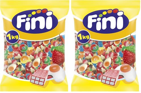 Fini Little Mix Goma Pica, Golosinas Pica Pica, Ositos Gominola, Huevos Chuches, Mezcla de Frutas, 1 Kg (Paquete de 2)