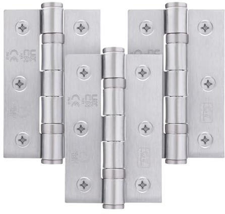 EAI Satin Chrome Door Hinges, 76mm / 3 Inch, 1.5 Pairs Fire Rated | Internal Fire Door Hinges, Perfect for Wooden Doors, Smooth Operation, Ball Bearing Hinges, Fixings Included